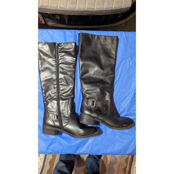 Womens sz 8.5 black knee high boc boots leather upper with  Zipper & buckle US - Picture 3 of 10